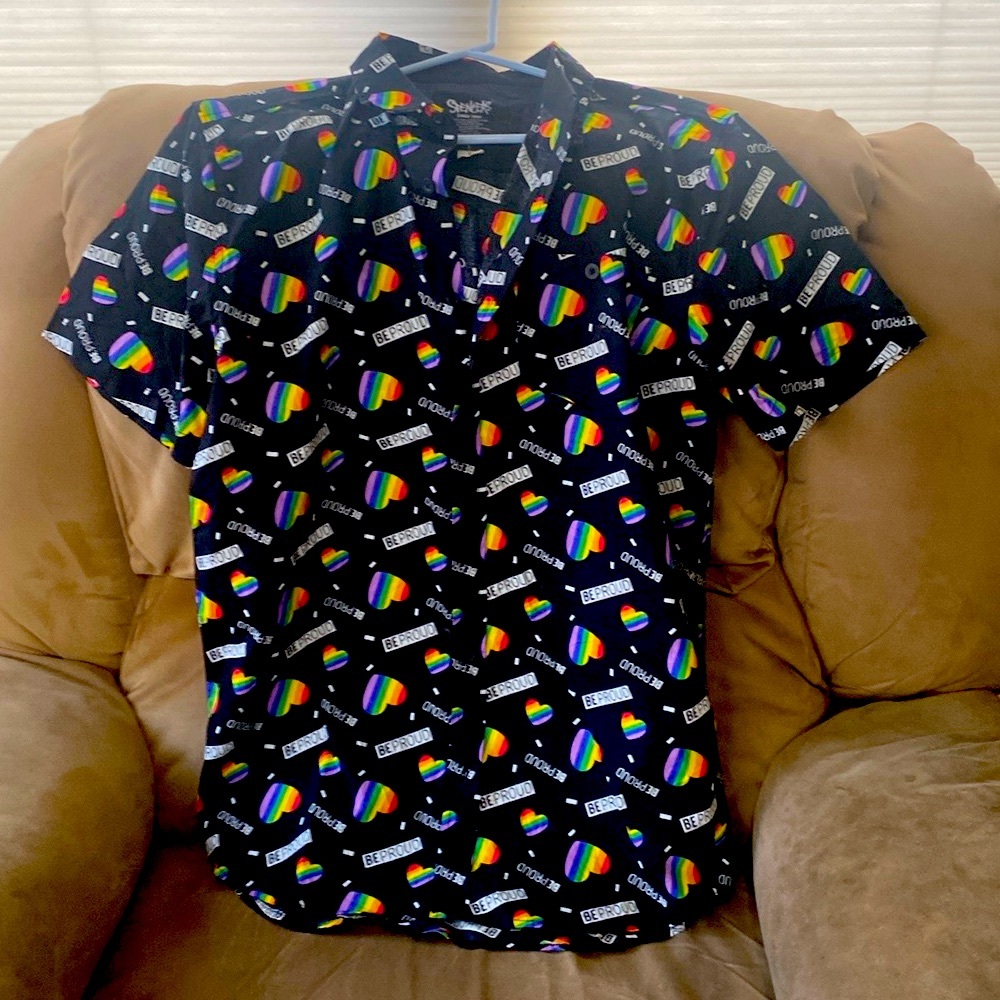 Unisex short-sleeved, button down Pride shirt with collar